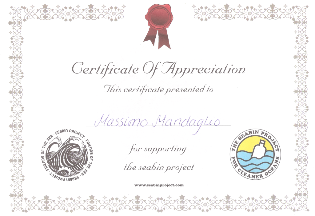 Seabin project - Certificate of appreciation