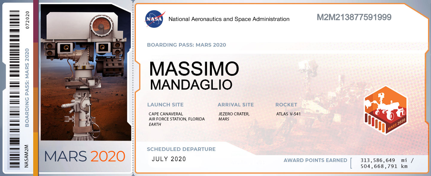 NASA: Boarding Pass - My name on Mars 2020